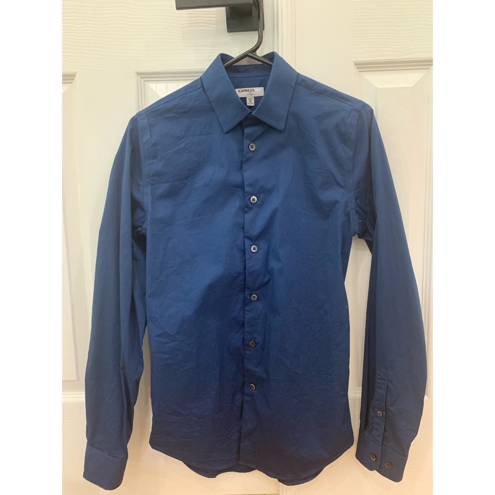 Express Men’s 1MX Navy Dress Shirt, XS